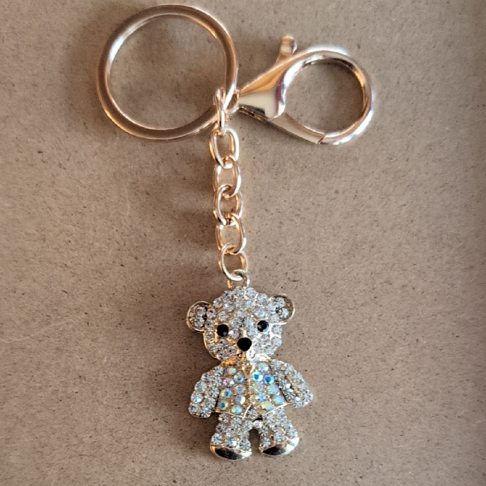 Gold and Silver Teddy Bear Keychain Bag Charm - Picture 2 of 9